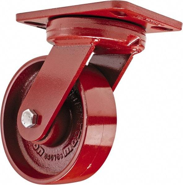 Hamilton - 6" Diam x 2" Wide x 7-3/4" OAH Top Plate Mount Swivel Caster with Brake - Steel, 1,400 Lb Capacity, Sealed Precision Ball Bearing, 4-1/2 x 6-1/2" Plate - USA Tool & Supply