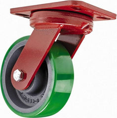 Hamilton - 6" Diam x 2" Wide x 7-3/4" OAH Top Plate Mount Swivel Caster with Brake - Polyurethane, 1,200 Lb Capacity, Sealed Precision Ball Bearing, 4-1/2 x 6-1/2" Plate - USA Tool & Supply