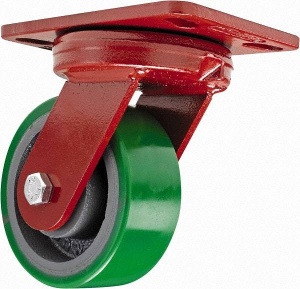 Hamilton - 4" Diam x 2" Wide x 5-5/8" OAH Top Plate Mount Swivel Caster - Polyurethane, 750 Lb Capacity, Sealed Precision Ball Bearing, 4-1/2 x 6-1/2" Plate - USA Tool & Supply