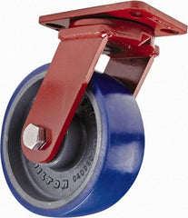 Hamilton - 8" Diam x 3" Wide x 10-1/4" OAH Top Plate Mount Swivel Caster - Polyurethane, 2,000 Lb Capacity, Sealed Precision Ball Bearing, 4-1/2 x 6-1/2" Plate - USA Tool & Supply