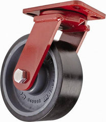 Hamilton - 8" Diam x 3" Wide x 10-1/4" OAH Top Plate Mount Swivel Caster - Polyurethane, 3,200 Lb Capacity, Sealed Precision Ball Bearing, 4-1/2 x 6-1/2" Plate - USA Tool & Supply