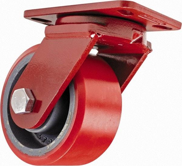 Hamilton - 6" Diam x 3" Wide x 7-1/2" OAH Top Plate Mount Swivel Caster - Polyurethane, 2,600 Lb Capacity, Sealed Precision Ball Bearing, 4-1/2 x 6-1/2" Plate - USA Tool & Supply