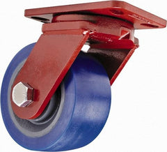 Hamilton - 6" Diam x 3" Wide x 7-1/2" OAH Top Plate Mount Swivel Caster - Polyurethane, 2,450 Lb Capacity, Sealed Precision Ball Bearing, 4-1/2 x 6-1/2" Plate - USA Tool & Supply