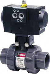 Hayward - 1" Pipe, 250 psi WOG Rating, PVC Pneumatic Double Acting Actuated Ball Valve - EPDM Seal, Full Port, 250 WSP Rating - USA Tool & Supply