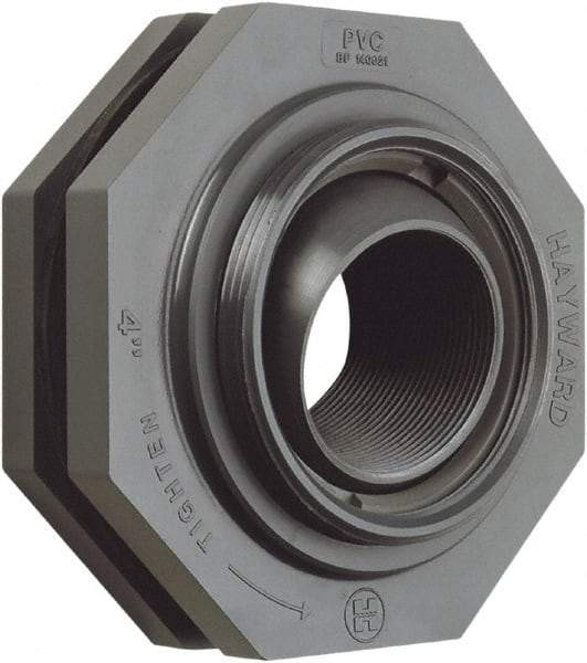 Hayward - 2" PVC Plastic Pipe Self-Aligning Bulkhead Fitting - Schedule 80, Thread x Thread End Connections - USA Tool & Supply