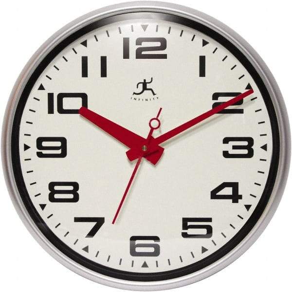 Infinity Insttruments - 13-1/2 Inch Diameter, Off White Face, Dial Wall Clock - Analog Display, Silver Case, Runs on AA Battery - USA Tool & Supply