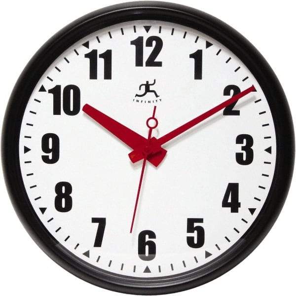 Infinity Insttruments - 13-1/2 Inch Diameter, White Face, Dial Wall Clock - Analog Display, Black Case, Runs on AA Battery - USA Tool & Supply