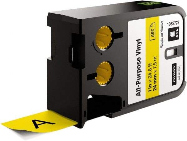 Dymo - 1" Wide x 276" Long, Black on Yellow Vinyl Cartridge - For DYMO XTL Printers 1868813, 1868814, 1868815 - USA Tool & Supply