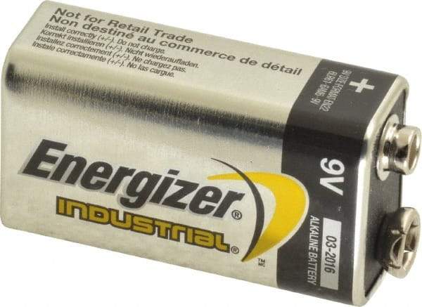 Energizer - Size 9V, Alkaline, 72 Pack, Standard Battery - 9 Volts, Miniature Snap Terminal, 6LR61, ANSI, IEC Regulated - USA Tool & Supply