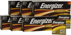 Energizer - Size AAA, Alkaline, 144 Pack, Standard Battery - 1.5 Volts, Button Tab Terminal, LR03, ANSI, IEC Regulated - USA Tool & Supply