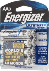 Energizer - Size AA, Lithium, 8 Pack, Photo Battery - 1.5 Volts, Button Tab Terminal, FR6, ANSI, IEC Regulated - USA Tool & Supply
