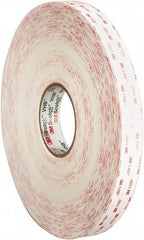 3M - 1/2" x 36 Yd Acrylic Adhesive Double Sided Tape - 45 mil Thick, White, Acrylic Foam Liner, Continuous Roll, Series 4950 - USA Tool & Supply