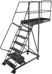 Ballymore - 112" 7 Step Configurable Cantilever Ladder - Rolling Work Platform, 300 Lb Capacity, 70" Platform Height, 32" Base Width x 59" Base Depth, Perforated Tread - USA Tool & Supply