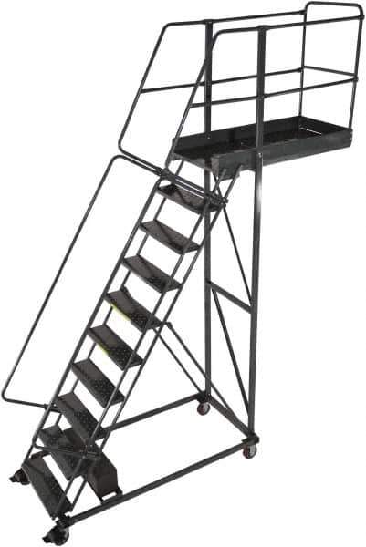 Ballymore - 142" 10 Step Cantilever Ladder - Rolling Work Platform, 300 Lb Capacity, 100" Platform Height, 32" Base Width x 71" Base Depth, Perforated Tread - USA Tool & Supply