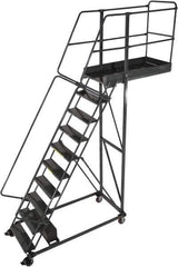 Ballymore - 142" 10 Step Cantilever Ladder - Rolling Work Platform, 300 Lb Capacity, 100" Platform Height, 32" Base Width x 71" Base Depth, Perforated Tread - USA Tool & Supply