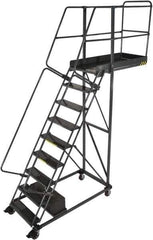 Ballymore - 106" 7 Step Cantilever Ladder - Rolling Safety Ladder, 300 Lb Capacity, 70" Platform Height, 32" Base Width x 52" Base Depth, Serrated - USA Tool & Supply