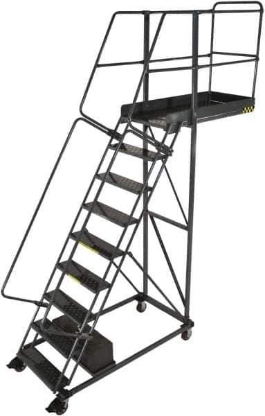 Ballymore - 176" 14 Step Cantilever Ladder - Rolling Safety Ladder, 300 Lb Capacity, 140" Platform Height, 40" Base Width x 96" Base Depth, Serrated - USA Tool & Supply