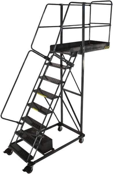 Ballymore - 122" 8 Step Configurable Cantilever Ladder - Rolling Work Platform, 300 Lb Capacity, 80" Platform Height, 32" Base Width x 58" Base Depth, Perforated Tread - USA Tool & Supply