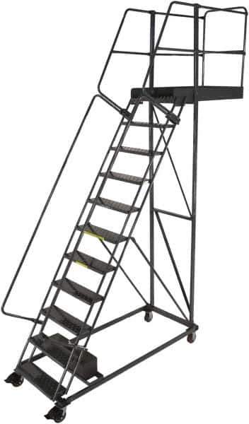 Ballymore - 152" 11 Step Cantilever Ladder - Rolling Work Platform, 300 Lb Capacity, 110" Platform Height, 32" Base Width x 77" Base Depth, Perforated Tread - USA Tool & Supply