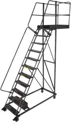 Ballymore - 152" 11 Step Cantilever Ladder - Rolling Work Platform, 300 Lb Capacity, 110" Platform Height, 32" Base Width x 77" Base Depth, Perforated Tread - USA Tool & Supply