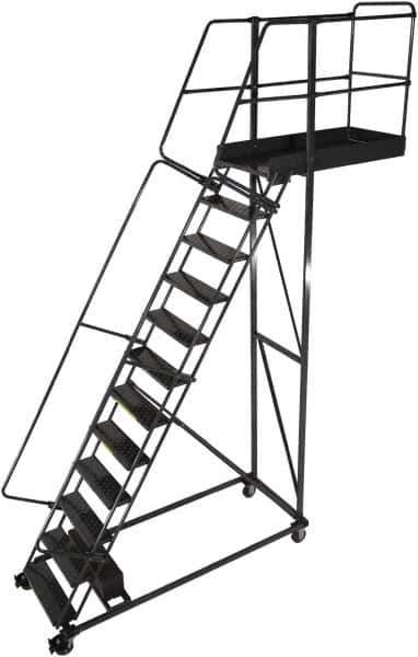 Ballymore - 182" 14 Step Cantilever Ladder - Rolling Work Platform, 300 Lb Capacity, 140" Platform Height, 40" Base Width x 96" Base Depth, Perforated Tread - USA Tool & Supply