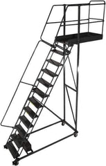 Ballymore - 172" 13 Step Cantilever Ladder - Rolling Work Platform, 300 Lb Capacity, 130" Platform Height, 40" Base Width x 90" Base Depth, Perforated Tread - USA Tool & Supply