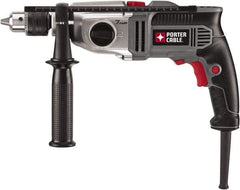 Porter-Cable - 120 Volt 1/2" Keyed Chuck Electric Hammer Drill - 0 to 52,700 BPM, 0 to 1,100 & 0 to 3,100 RPM, Reversible, Mid-Handle - USA Tool & Supply