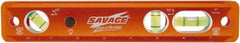 SAVAGE by SWANSON - Magnetic 9" Long 3 Vial Torpedo Level - Aluminum, Orange - USA Tool & Supply