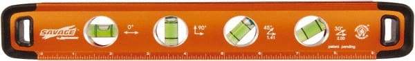 SAVAGE by SWANSON - Magnetic 11" Long 4 Vial Torpedo Level - Aluminum, Orange - USA Tool & Supply