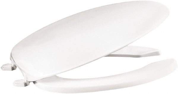 CENTOCO - 18-3/4 Inch Long, 2 Inch Inside Width, Polypropylene, Elongated, Open Front with Cover, Toilet Seat - 14 Inch Outside Width, Commercial, Hotel-Motel, Institutional Installation, White - USA Tool & Supply