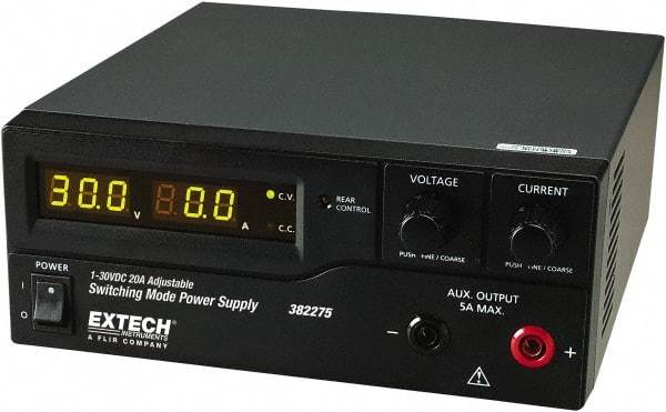 Extech - 600 Watt, 20 Amp, 30 VDC Output, Benchtop Power Supply - 1 Output, 7.9 Inch Wide x 8-1/2 Inch Deep x 3-1/2 Inch High, LED Display - USA Tool & Supply
