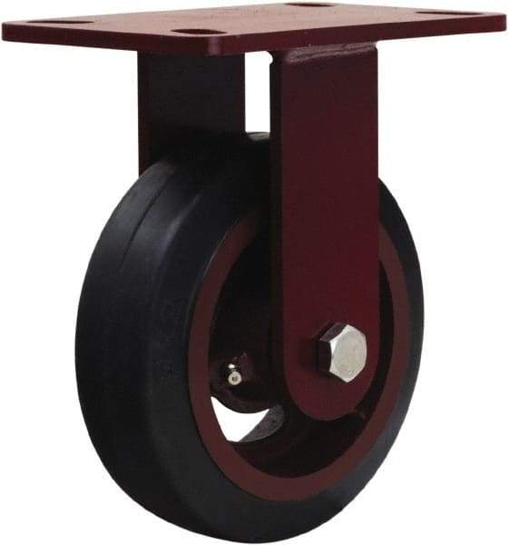 Hamilton - 6" Diam x 2" Wide x 7-3/4" OAH Top Plate Mount Rigid Caster - Rubber Mold on Cast Iron, 410 Lb Capacity, Tapered Roller Bearing, 4-1/2 x 6-1/2" Plate - USA Tool & Supply