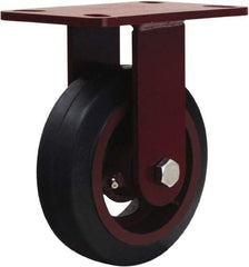 Hamilton - 6" Diam x 2" Wide x 7-3/4" OAH Top Plate Mount Rigid Caster - Rubber Mold on Cast Iron, 410 Lb Capacity, Straight Roller Bearing, 4-1/2 x 6-1/2" Plate - USA Tool & Supply