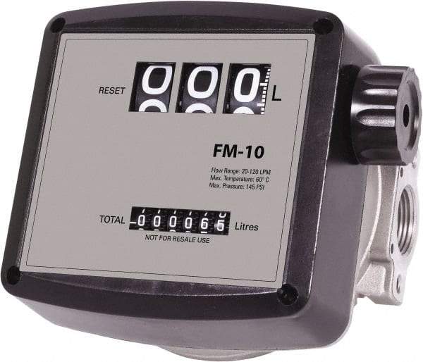 PRO-LUBE - 3/4" FNPT Port Nutating Disc Flowmeter - 150 Max psi, 5 to 32 GPM, Aluminum - USA Tool & Supply