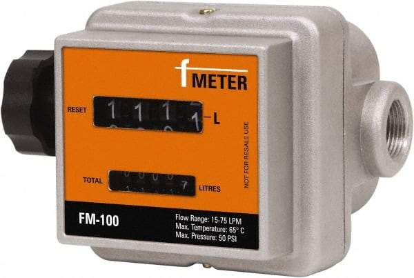 PRO-LUBE - 3/4" FNPT Port Nutating Disc Flowmeter - 150 Max psi, 4 to 20 GPM, Aluminum - USA Tool & Supply