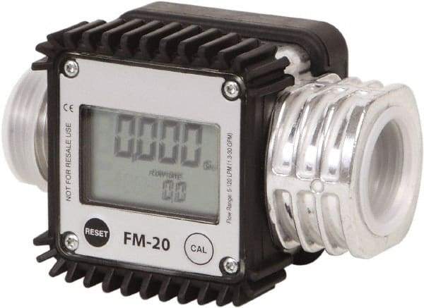 PRO-LUBE - 1" NPT Port Electronic Digital Flowmeter & Totalizer - 300 Max psi, 1.3 to 32 GPM, Aluminum - USA Tool & Supply