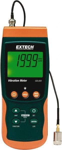 Extech - 10Hz to 1kHz (mm), LCD Vibration Meter Datalogger - 6 AA Batteries - USA Tool & Supply