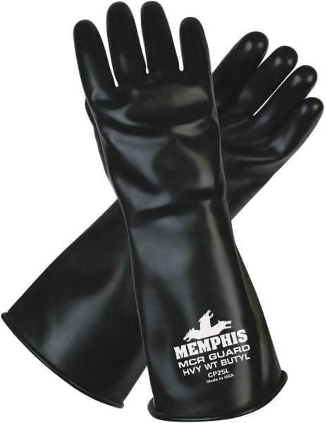 MCR Safety - Size L (9), 14" Long, 25 mil Thick, Butyl Chemical Resistant Gloves - Smooth Finish, Black - USA Tool & Supply