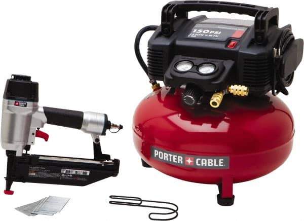 Porter-Cable - 0.80 HP, 2.6 SCFM at 90 psi CFM Pancake Finish/Nailer Compressor - 6 Gallon Tank, 10 Amp, 150 Max psi, 120V - USA Tool & Supply