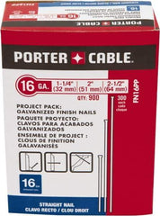 Porter-Cable - 16 Gauge 2-1/2" Long Finishing Nails for Power Nailers - Steel, Galvanized Finish, Smooth Shank, Straight Stick Collation, Chisel Point - USA Tool & Supply