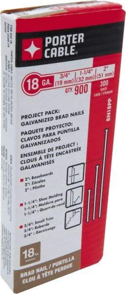 Porter-Cable - 18 Gauge 2" Long Brad Nails for Power Nailers - Steel, Galvanized Finish, Smooth Shank, Straight Stick Collation, Brad Head, Chisel Point - USA Tool & Supply