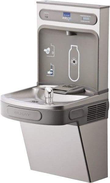 ELKAY - 8 GPH Cooling Capacity Barrier Free Wall Mounted Water Cooler & Fountain - Bottle Filling, 20 to 105 psi, 0.20 hp, Stainless Steel - USA Tool & Supply