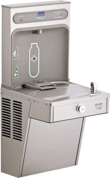 ELKAY - 8 GPH Cooling Capacity Barrier Free Wall Mounted Water Cooler & Fountain - Bottle Filling, 20 to 105 psi, 0.20 hp, Stainless Steel - USA Tool & Supply