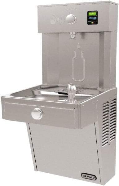 ELKAY - 8 GPH Cooling Capacity Barrier Free Wall Mounted Water Cooler & Fountain - Bottle Filling, 20 to 105 psi, 0.20 hp, Stainless Steel - USA Tool & Supply