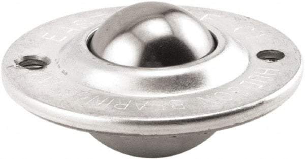 Hudson Bearing - 1 Inch Diameter, Round, Stainless Steel Ball Transfer - 2-1/4 Inch Overall Diameter, 3/4 Inch Mount Height, 75 Lb. Capacity - USA Tool & Supply