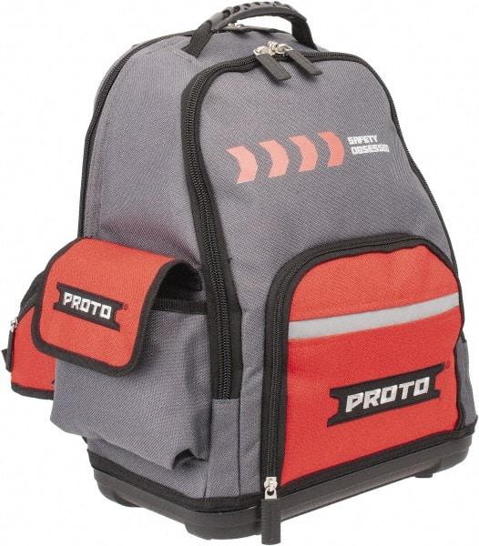 Proto - 22 Pocket Gray & Red Polyester Backpack Tool Bag - 14" Wide x 10" Deep x 18" High - USA Tool & Supply