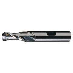 ‎1″ Dia. × 1″ Shank × 2-1/4″ DOC × 4-3/4″ OAL, HSSCoPM Bright, Spiral , 2 Flute, CW Helix, Weldon, Ballnose End Mill - Exact Industrial Supply