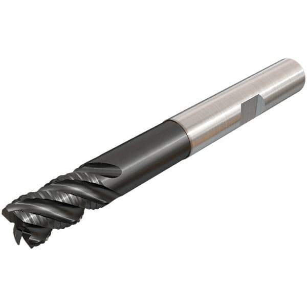 Iscar - 16mm Diam, Coarse Pitch, 24mm LOC, 5 Flute Solid Carbide 45° Corner Chamfer Roughing End Mill - TiAlN Finish, 115mm OAL, 16mm Shank Diam, Single End, Centercutting, 45° Helix - USA Tool & Supply