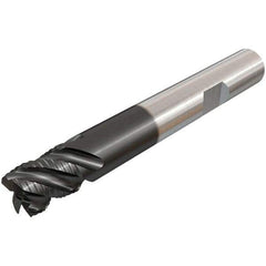 Iscar - 12mm Diam, Coarse Pitch, 12mm LOC, 4 Flute Solid Carbide 45° Corner Chamfer Roughing End Mill - TiAlN Finish, 83mm OAL, 12mm Shank Diam, Single End, Centercutting, 45° Helix - USA Tool & Supply