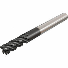 Iscar - 12mm Diam, Coarse Pitch, 24mm LOC, 4 Flute Solid Carbide 1.2mm 45° Corner Radius Roughing End Mill - TiAlN Finish, 83mm OAL, 12mm Shank Diam, Single End, Centercutting, 45° Helix - USA Tool & Supply